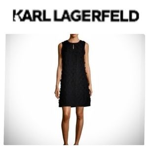 Karl Lagerfeld Paris Black Embossed Flower Dress with cute Bow Neck LBD size 2